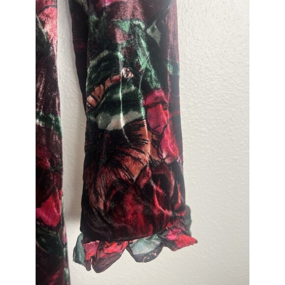 SANDRO Women's Velvet Velour Floral Dress Whimisgoth Dark Romance Silk Blend 38 - Picture 8 of 12